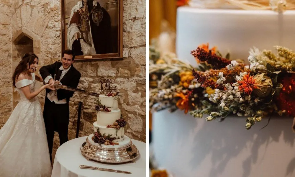 Dried flowers on wedding cake