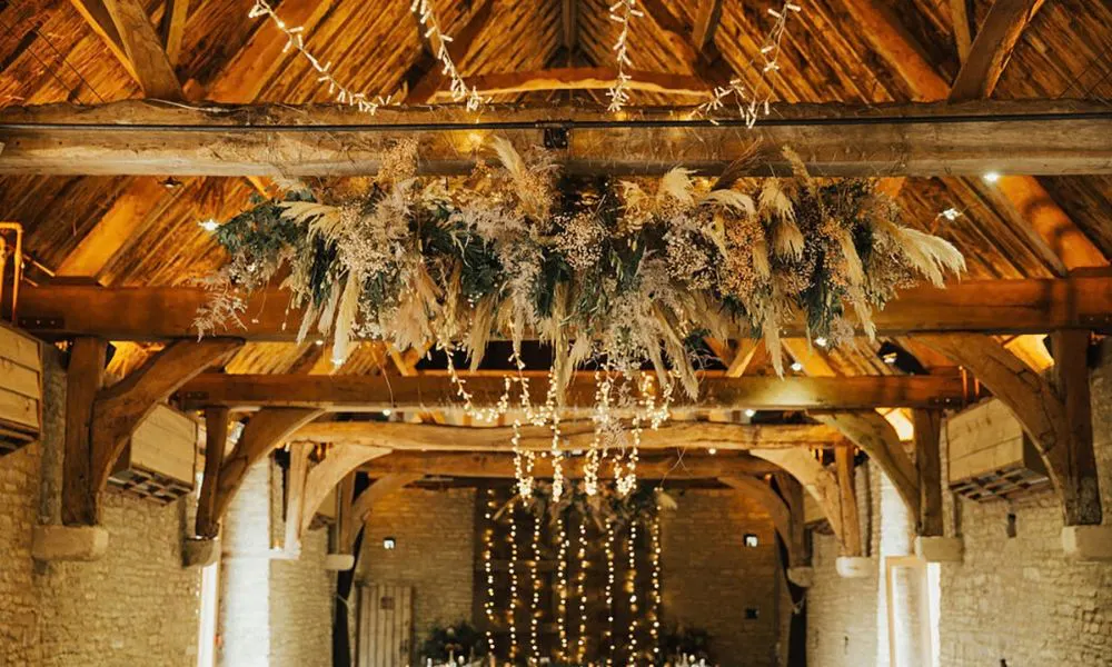 dried flower overhead installation at Tythe