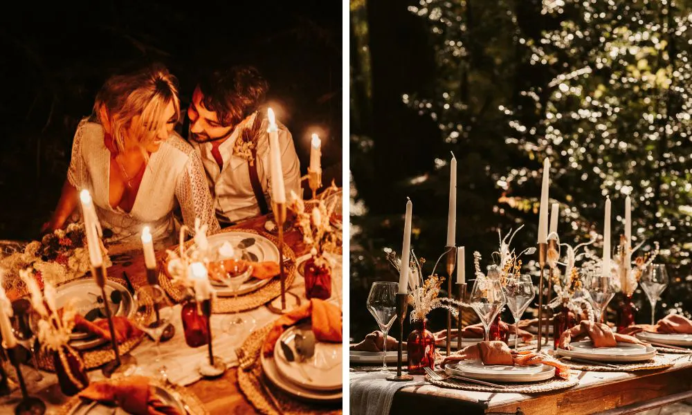 table covered in dried flowers and arrangements