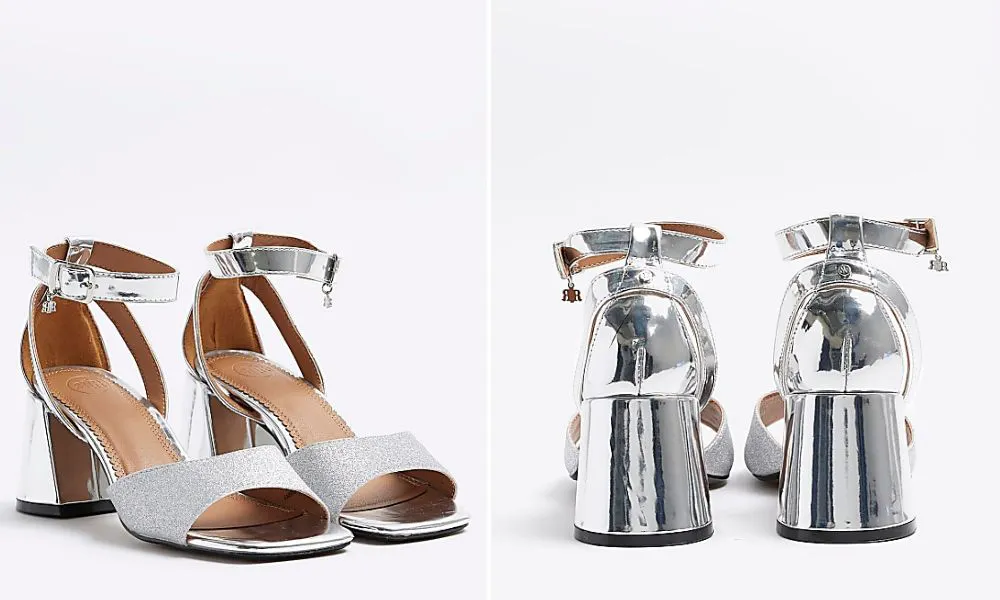River Island Silver Open Toe Block Heeled Sandals