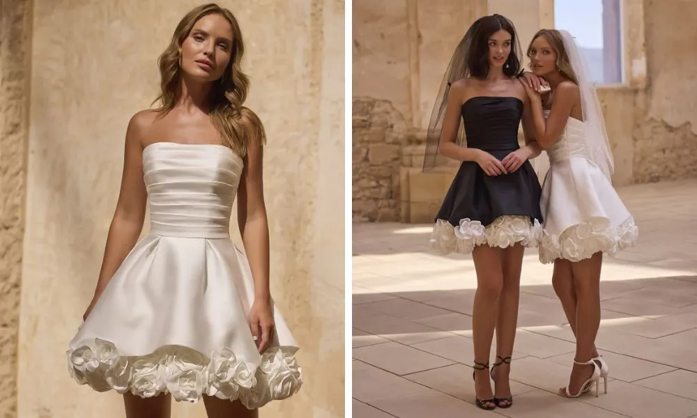 Black and white shorter wedding dress