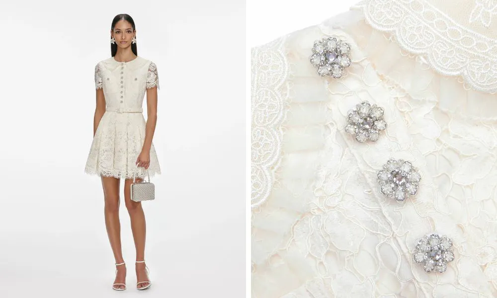 Short lace button detail wedding dress