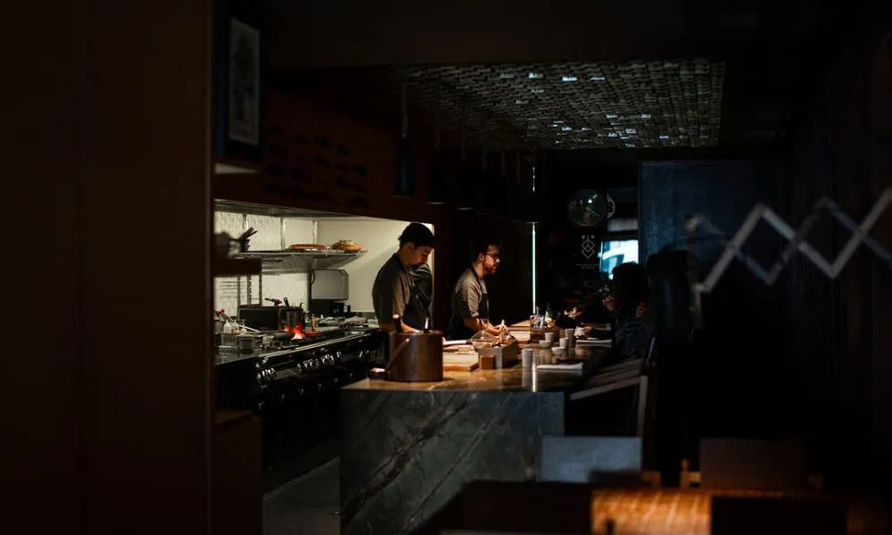 Moody interiors and open kitchen