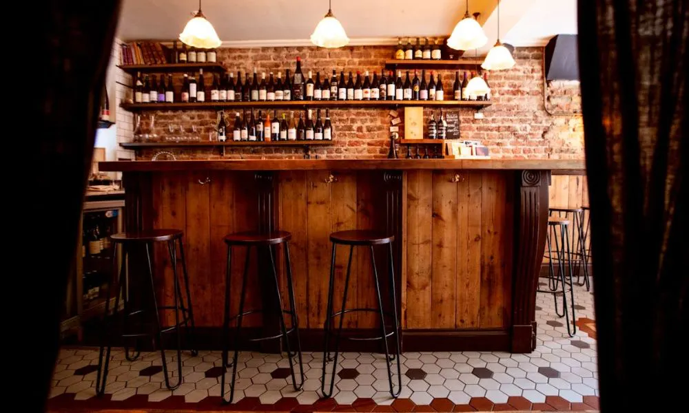 Rustic wooden bar area