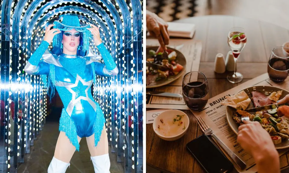 sophia stardust (left), brunch dishes (right)