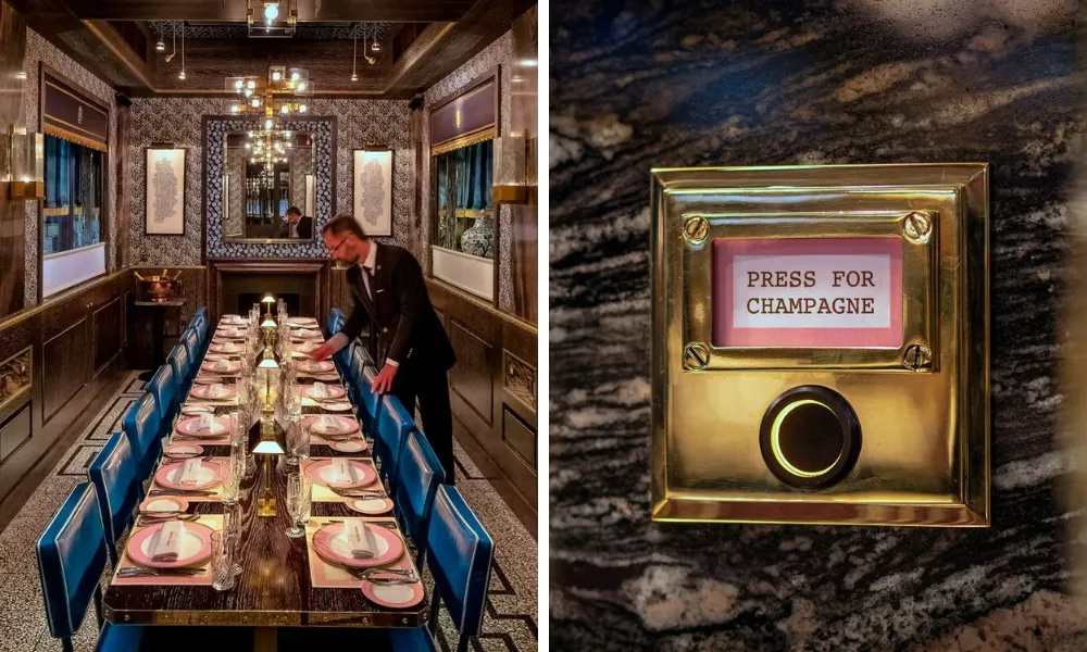 banquet dining table and press for champagne button