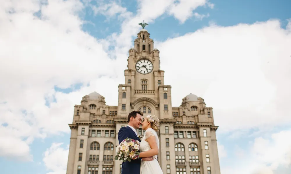 wedding outside liver building