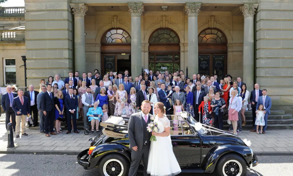 wedding outside shipley art gallery