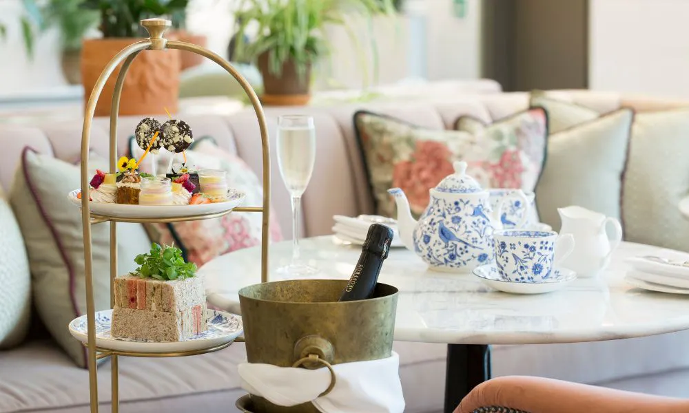 tableside tea stand with a champagne bucket