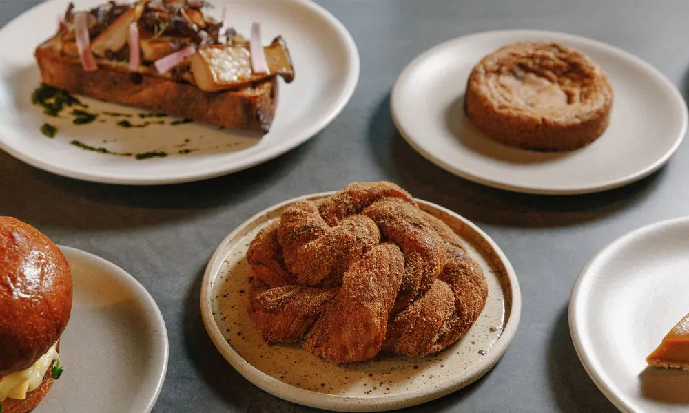 pastries on plates on table