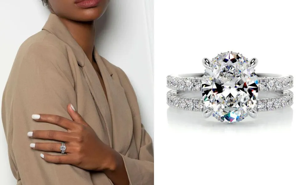 Moissanite oval ring with double band