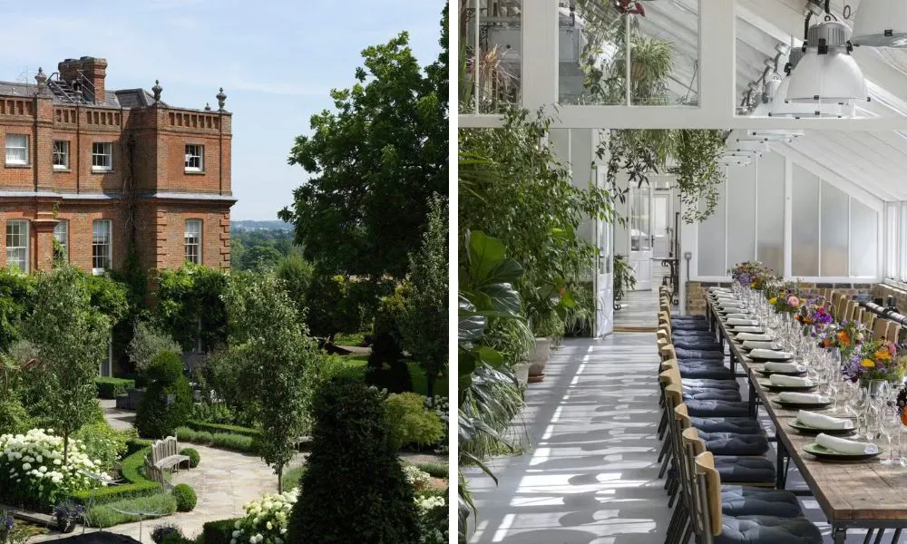 The Grove exterior and interors set up for a wedding breakfast