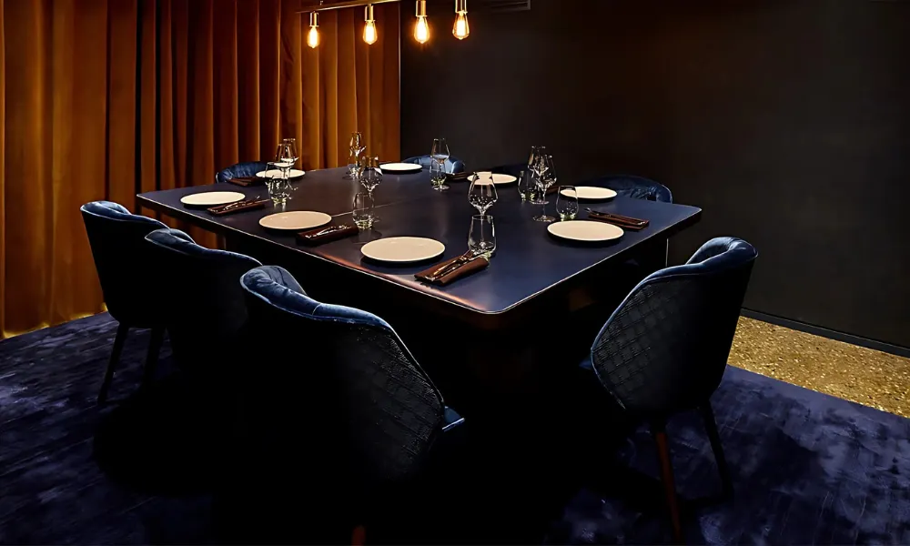 blue velvet private dining room at kahani