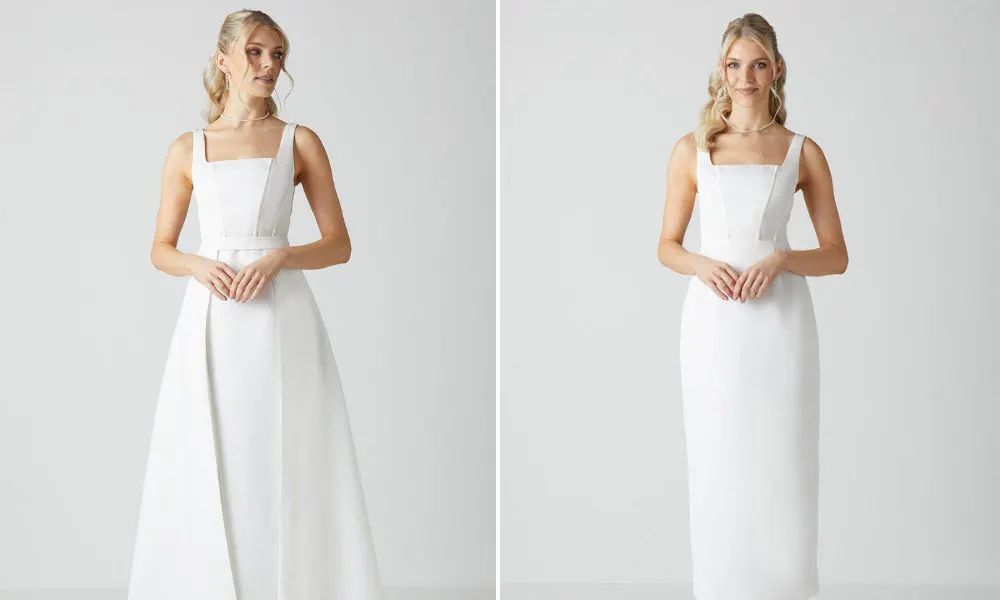 Coast Column Twill Bridal Dress With Removable Belt Train