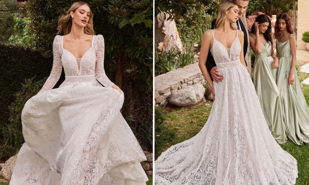 UME London A-Line Lace White Wedding Dress with Removable Jacket