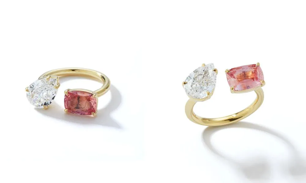 Jemma Wynne - Bespoke Padparadscha Sapphire and Diamond Open Ring