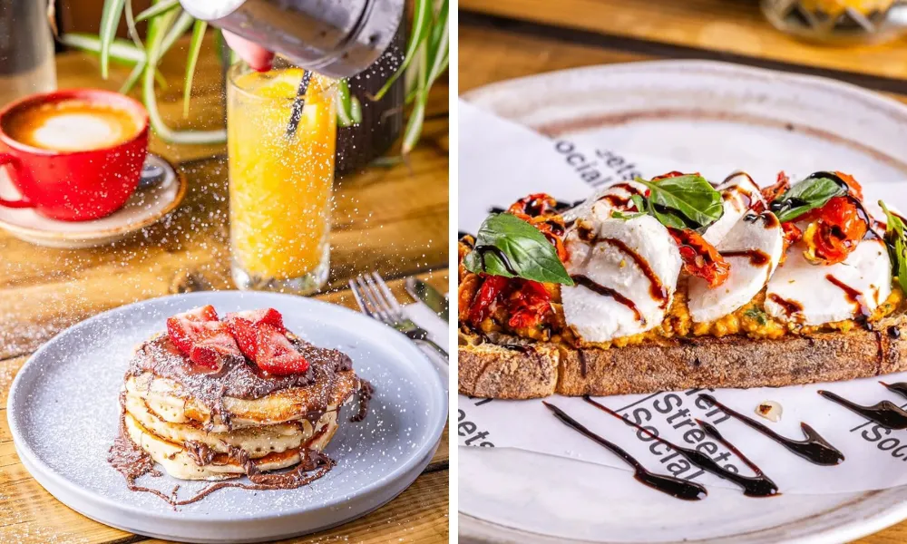 nutella pancakes and tomato and mozzarella toast