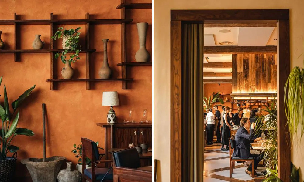 Orange walls and wooden tones at KOL