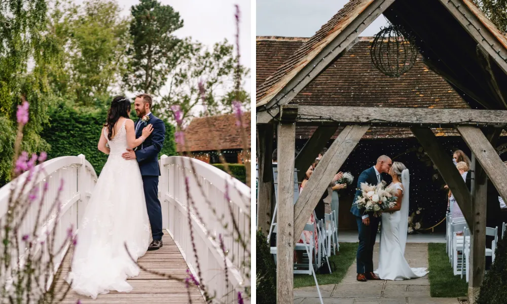 summer bride and groom at winters barn
