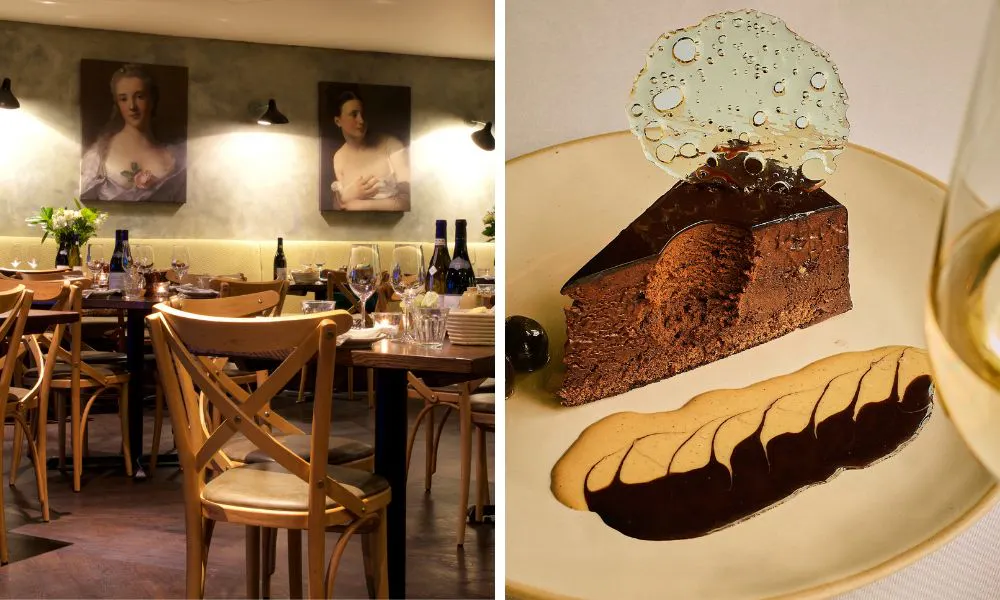 relaxed restaurant interiors, and a chocolate mousse