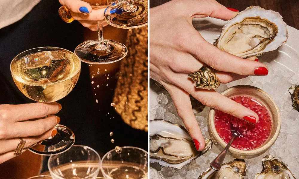 Champagne glasses and oysters