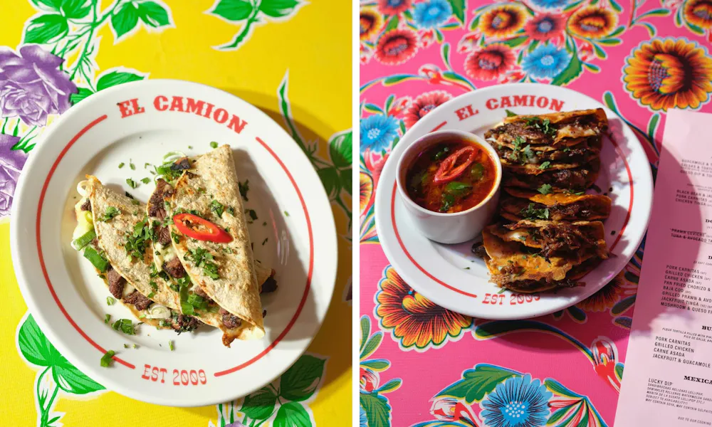 tacos and quesadillas at el camion