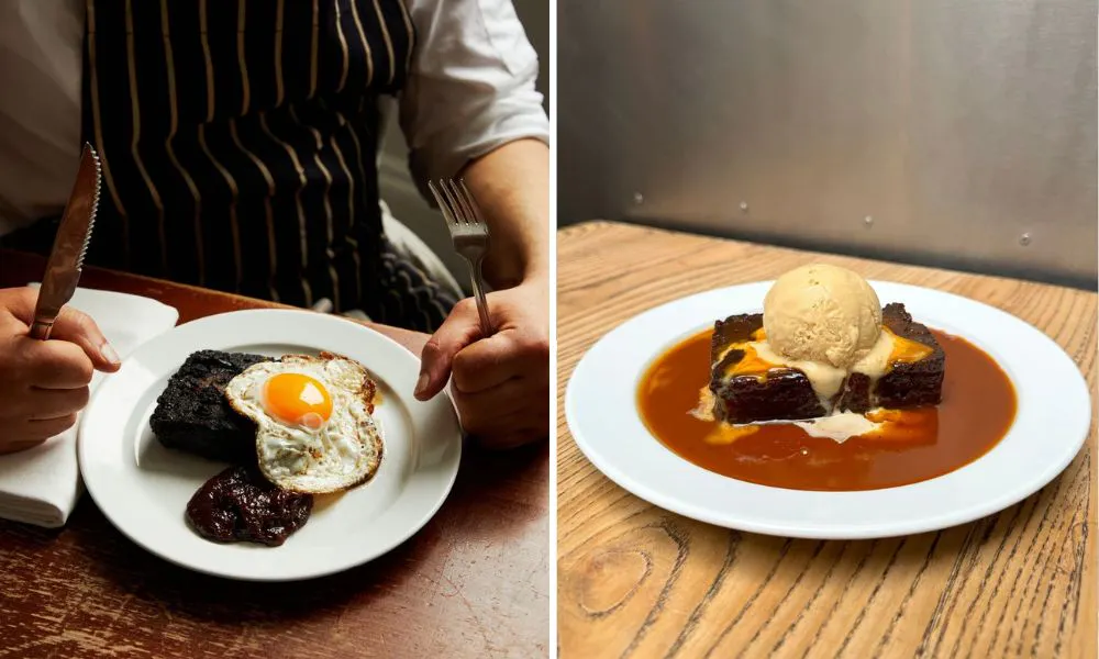 Black pudding breakfast plate, sticky toffee pudding