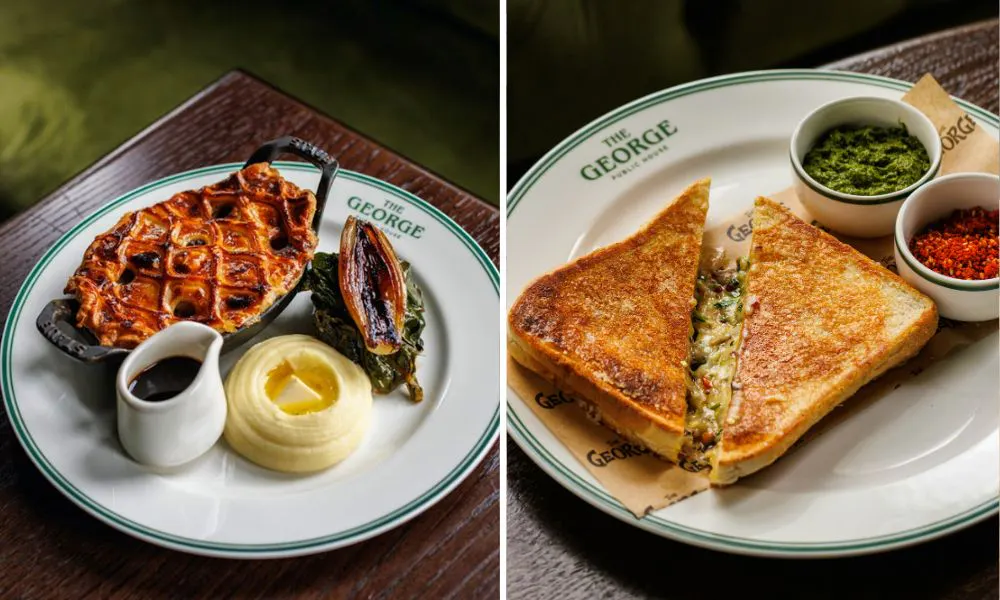 Pie, mash and gravy, and a cheese toastie