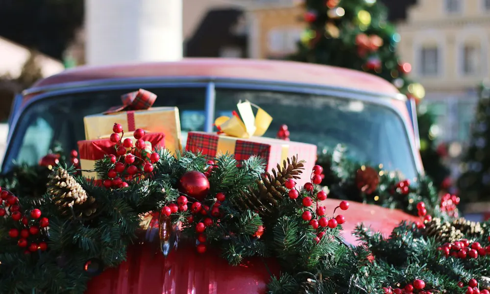 Car decorated in festive decor