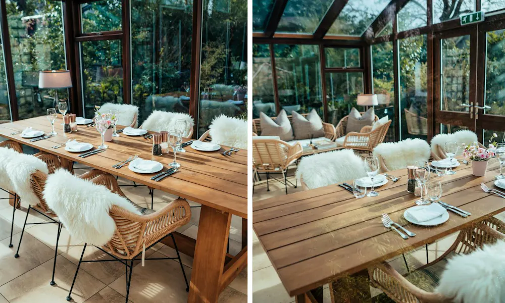 Cosy faux fur throws in the dining room
