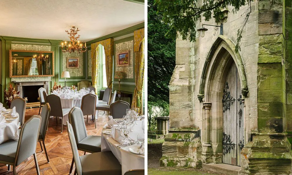 wedding breakfast room and old church