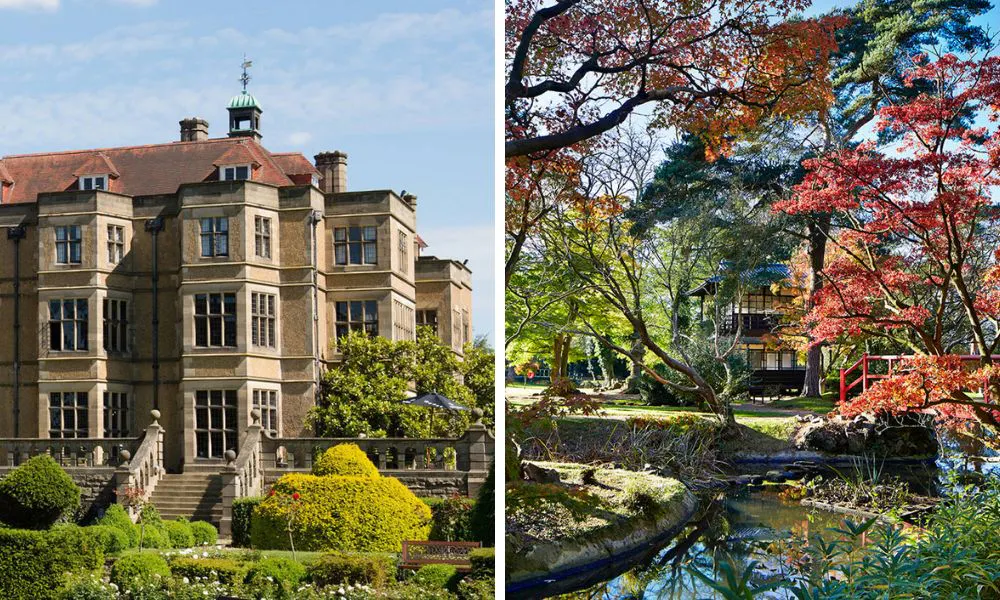 Large manor house with acer trees and japanese garden