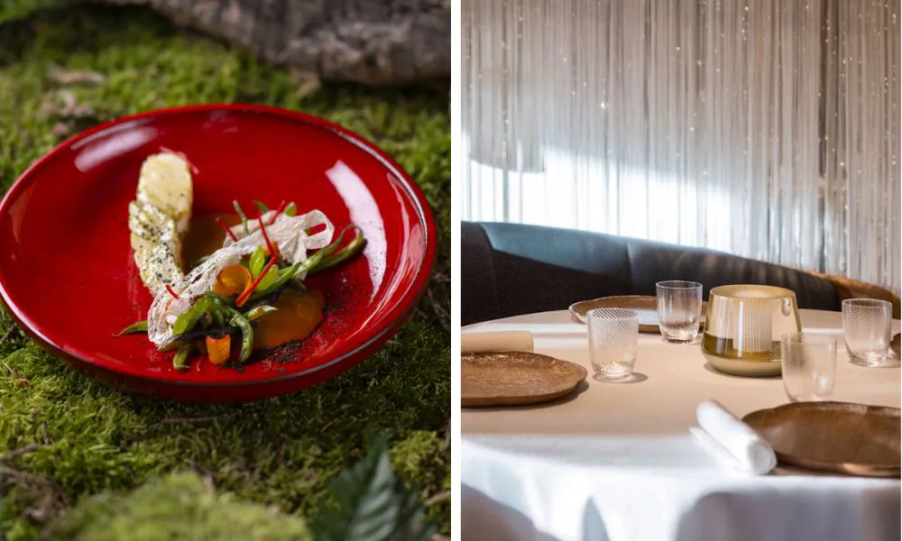 Alain Ducasse food and table settings in restaurant