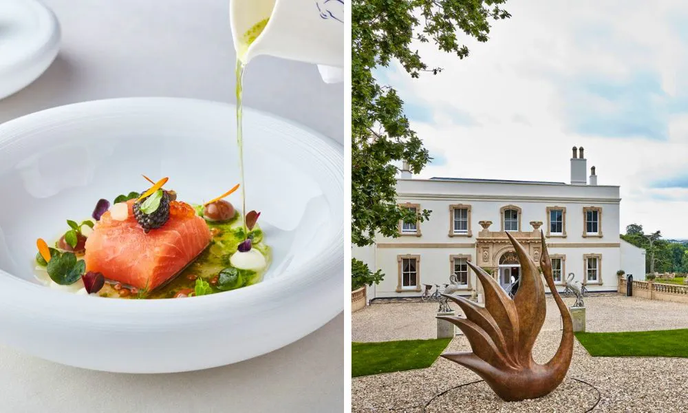 Salmon dish, and Lympstone Manor exterior