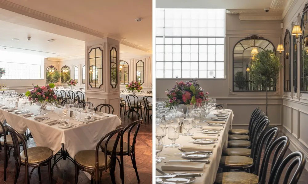 bistro-style banguet with mirrored central column
