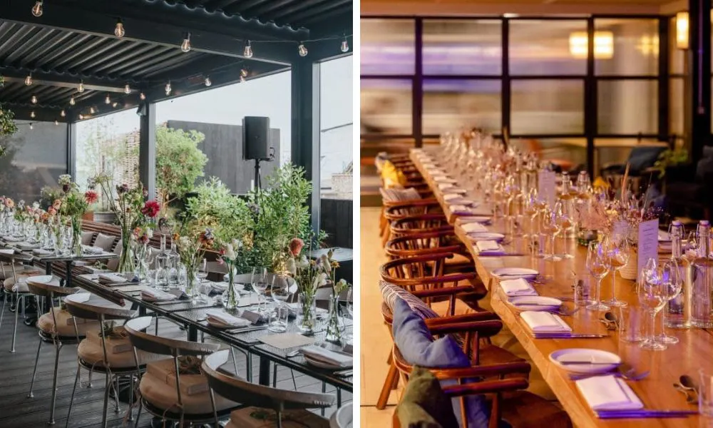modern rooftop wedding venue with string bulb lighting