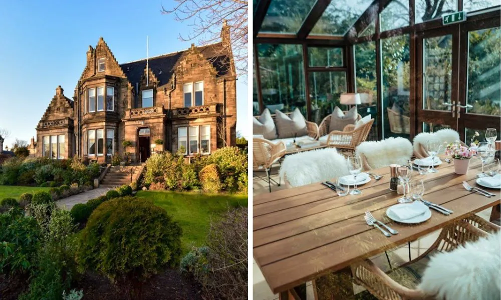 old house with conservatory chairs in fur throws