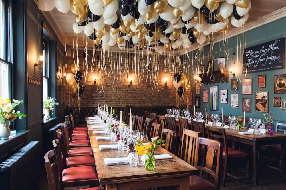 wedding decorations at a pub