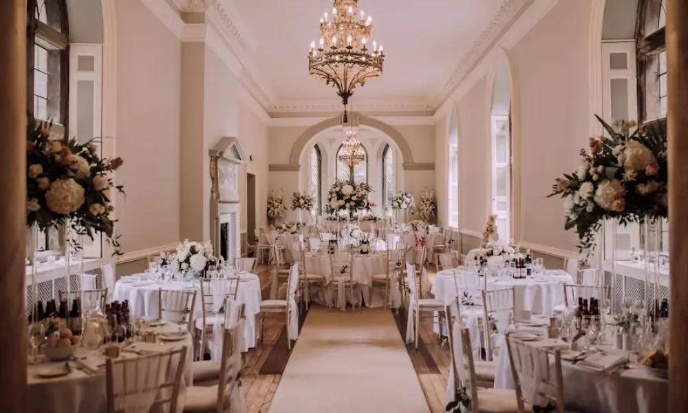 The decorated aisle at Clearwell Castle
