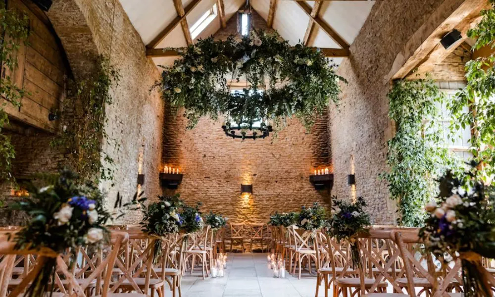 The decorated aisle at Stone Barn