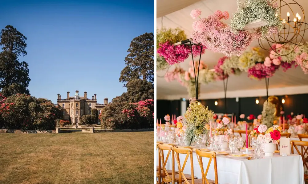 Grand exterior and floral adorned tables