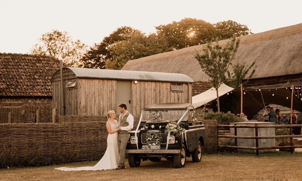 wedding photos outside bowerchalke barn