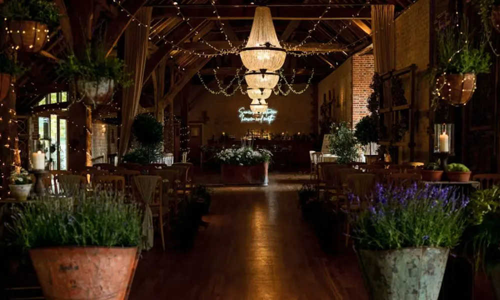 Fairy lights illuminating an aisle