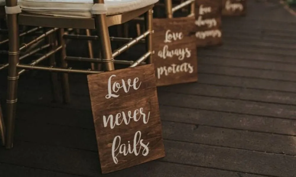 Personalised signs decorating an aisle