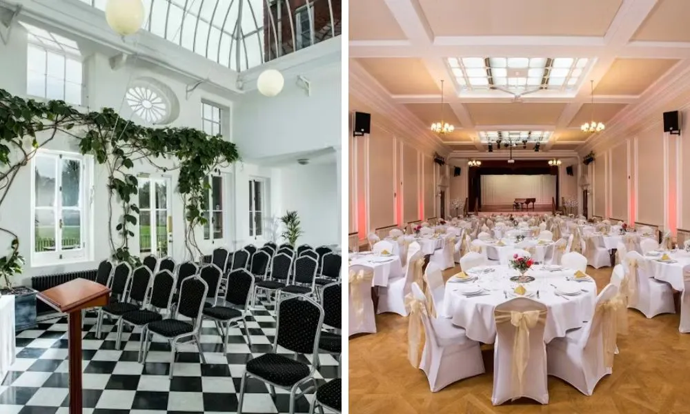 wedding ceremony in conservatory building and wedding breakfast in grand hall