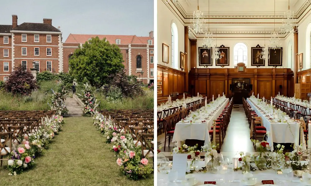garden wedding ceremony and large wood-panelled hall