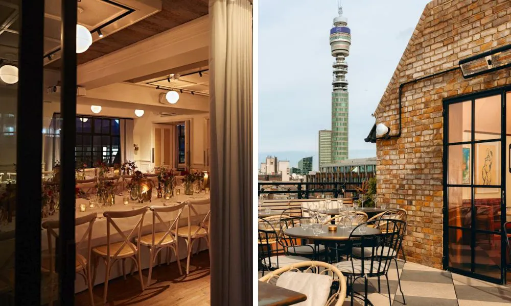 dining room and rooftop with BT tower in the backgruond
