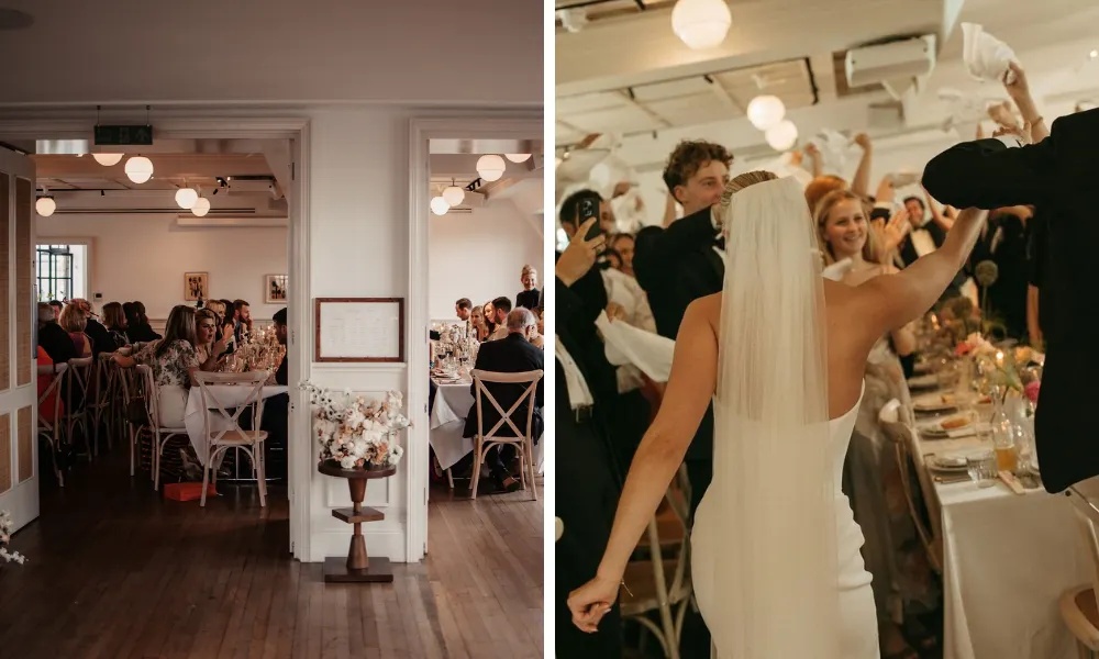 dinner and bride dancing at mortimer house 