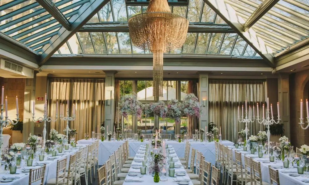 A wedding breakfast set-up at Hamton Manor
