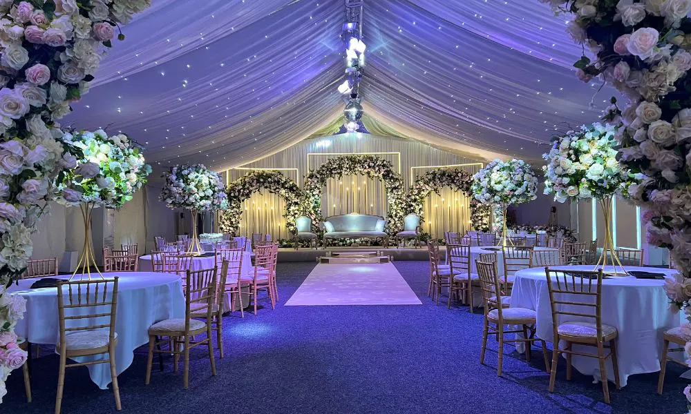 A wedding breakfast set-up at The Luton Hoo Walled Garden